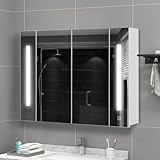 ZBAOLTO Spiegelschrank Bad mit Beleuchtung weiß,Badezimmerschrank hängend,Zwei Türen und DREI Regale Spiegelschränke fürs Bad Mirror Cabinet für Duschraum Modern 80x15x60 cm
