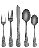 SHEUMNT 20-teiliges Besteckset im Schwarz Vintage-Stil mit Schnitzereien für 4 Personen, Edelstahlgeschirr mit Messer/Gabel/Löffel, Besteckset für Zuhause und Küche, Hochglanzpoliert