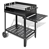 BBQ Grill, Säulengrill Standgrill, Kohlegrill Barbeque mit 2 Rädern für Garten Party, Camping, Picknick, Leicht zu bewegen, 115 x 60 x 90 cm Stahl