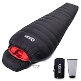 QEZER Daunenschlafsack,Winter Schlafsack Outdoor bis -18 Grad C Leichter Warmer Mumienschlafsack für Winter Camping,Trekking und Wandern Outdoor (Schwarz -12℃)