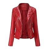 Damen Lederjacken, Kunstleder-Motorradmantel, kurz, leicht, bauchfrei, lässiges Outfit, rot, 3XL