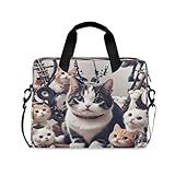 Laptoptasche mit niedlichem Katzenmotiv für Damen und Herren, Computertasche, Laptop-Hülle, Aktentasche für 14/15,6/16 Zoll Notebook, Laptop, Schultertasche für Büro, Schule, Arbeit, Reisen,
