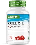 vit4ever Krill Öl - 120 Kapseln - Markenrohstoff: Superba Antarktis Krillöl - Reich an EPA + DHA + Astaxanthin + Phospholipide + Omega 3 Fettsäuren - Aus nachhaltigem Anbau