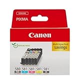 Canon Tinten-Multipack - PGI-580/CLI-581 Original Drucker-Tintenpatronen 5er-Pack (1 x Schwarz, 1 x Cyan, 1 x Magenta, 1 x Gelb & 1 x Schwarz) - Kompatibel PIXMA Druckern