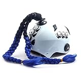 Helm Pferdeschwanz Dual Pigtails Twist Braids Haar mit Saugnapf Schleife für Motorrad Fahrrad Motocross Off Road Fahrrad Radfahren Biker Fahrer Skateboarden Scooter Kostüm Cosplay (Schwarz Blau)