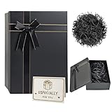 MSLHUB Geschenkbox mit Deckel, 28 x 20 x 9 cm Geschenk Box Karton Groß mit Schleife Grußkarte und Bast, Faltbare Geschenkverpackung Box für Geburtstag Hochzeit Weihnachten (Schwarz)