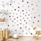 Moorle Herzen Set 72 Stück für Babyzimmer, Sticker Wandaufkleber Kinderzimmer, Wandtattoo in Verschiedenen Farben