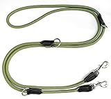 Leisegrün Hundeleine 3m verstellbar für große & mittelgroße Hunde | Paracord Führleine & Umhängeleine | Nylon Doppelleine mit 2 Karabiner | 3 Meter lang x 11 mm | Olive Grün