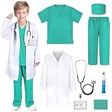 Joxessaien Arztkoffer Kinder Kostüm Arzt Kinder Cosplay, Doctor Fancy Dress Up Spielsets Rollenspiel Zubehör Fasching Halloween Geschenke für Kinder Jungen Mädchen 3 4 5 6 7 8 9 10 Jahre (Grün, 120)