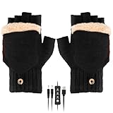 Augot USB Beheizte Handschuhe Damen und Herren, Gestrickt Handwärmer Fingerlose Handschuhe Waschbar Beheizbare Handschuhe Winterhandschuhe mit 3 Stufentemperaturen für Ski Wandern