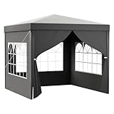 Toboli Pavillon 3 x 3 m in Grau mit UV-Schutz 50+, Gartenpavillon mit abnehmbaren Seiten, Partyzelt mit Fenstern für z. B. Terrasse und Festival