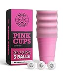 BeerBaller® Pink Cups - 25 pinke Beer Pong Becher & 3 Bier Pong Bälle | spülmaschinenfest & wiederverwendbar | 473ml - 16oz Partybecher | rosa Bierpong Becher Set | Original American Beerpongbecher