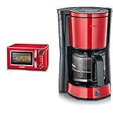 SEVERIN 2-in-1 Retro Mikrowelle mit Grillfunktion, ca. 700 W, rot/chrom, MW 7893 & KA 4817 Type Kaffeemaschine (Für gemahlenen Filterkaffee, 10 Tassen, Inkl. Glaskanne) rot lackierter edelstahl