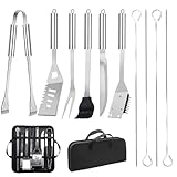 11-teiliges Grillbesteck-Set aus Edelstahl – Praktisches Grillzubehör-Set mit Tragbarer Tasche – Grill-Werkzeuge für Camping und Picknick im Freien
