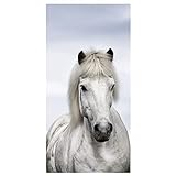 Dekoratives Stoffbanner ,,Weißes Pferd' 100 x 200 cm weiß Textil-Banner Stoff-Display zum Hängen Wanddeko Banner Dekoration Herbstdeko