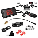 Motorrad-Digital Thermometer und 18-mm-/22-mm-Adapter, Motorrad-Wassertemperatur Instrumente, Wassertemperaturanzeige, wasserdichter Temperatursensor-Adapter aus Metallsonde für KOSO(Rot 18mm)