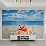 QDJKBL Wandbilder mit Strand, Meerwasser, natürlicher Landschaft, Seestern, kesselförmige Muscheltapete, Wandaufkleber, Wandbild, schön und langlebig für Wohnzimmer Schlafzimmer - 365 x 254 cm