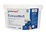 Preismaxx Wandfarbe weiß 10l Extrem Weiss Innenfarbe sehr hohe Deckkraft Klasse 1 - Nassabriebklasse 1 matt Extrem deckend Wandfarbe weiß deckend Ausbesserungsfarbe weiss