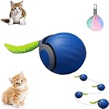 Interaktives Katzenball Spielzeug - Katzenspielzeug Elektrisch mit USB Aufladbar, DREI Arbeitsmodi, 360° Rolling Smart Ball für Katzen und Hunde (mit Ersatzseil) (Blau)