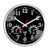 Ziprote Funk Wanduhr, Funkuhr Wand mit Temperaturanzeige und Luftfeuchtigkeit, Moderne Küchenuhr, Leicht zu Lesen, Wanduhr Ohne Tickgeräusche für Schlafzimmer, Büro, Badezimmer (Schwarz)