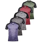 Herren-T-Shirt, Dry-Fit, sportlich, Rundhalsausschnitt, Laufen, Workout, Fitnessstudio, 5 Stück, Set C, XX-Large