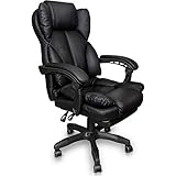 Schreibtischstuhl ergonomisch mit Flexibler Rückenlehne & Kopfstütze - Bequemer Bürostuhl für Schreibtisch - Büro Stuhl, Drehstuhl, Chefsessel, Farbe:Schwarz