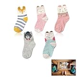 Fokelyi Kinder Socken Mädchen Jungen, Socken aus Baumwolle Kinder, Witzige Kindersocken, Bunte Tiermuster Haussocken, 5 Paare