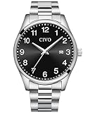 CIVO Uhren Herren Edelstahl Armbanduhr: Leicht Lesbare Uhr mit Datum - Analog Quarz Silber Herrenuhren