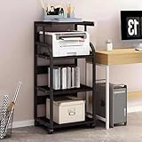 Mobiler Druckerständer auf Rädern, strapazierfähig, 2/3/4 Etagen, multifunktionales Büro-Aufbewahrungsregal, Roll-Druckertisch für Heim- und Bürobedarf (schwarz)