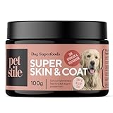 PETSY LABS Super Skin & Coat Omega 3 für Hunde, Für gesunde Haut & glänzendes Fell, Mit Omega-6, Zink, Biotin, Vitamin E, Lachsöl, Reduziert Juckreiz & Fellverlust, 100g Pulver