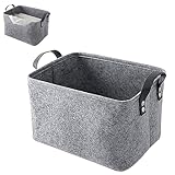 Filz Aufbewahrungsbox, 1 StückeFilz Korb, Filzkörbe mit zwei Griffen, Felt Storage Basket, Faltbar, Filzkorb Grau Rechteck, Aufbewahrungsbox Stoff, Für Kleidung, Handtücher, Accessoires(Grau)