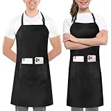 Utopia Kitchen 2 Pack verstellbare Latzschürze für Männer und Frauen mit 2 geräumigen Taschen - Schürzen für Köche BBQ Malerei Backen Kochen - Schwarz