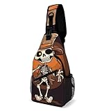 KLSVTMEA Crossbody-Brusttasche, lustiger Skelett-Druck, kleiner Sling-Rucksack, mehrere Taschen, Tagesrucksack sind geeignet für Reisen, Sport und den täglichen Gebrauch, Lustiges Skelett, 8*4*15