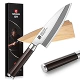 XINZUO 18cm Deba Messer Edelstahl X8Cr14MoV, Japanisches Sashimi Sushi Messer Einzelfase Klinge- Kochmesser Profi Fischmesser Ebenholzgriff -mit Scheide aus Birkenholz