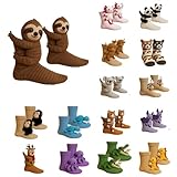 3D Stricksocken Damen Strick Bodensocken Lustige Faultier Socken Damen Animal Sloth Socks Warme Wintersocken Cartoon Bestickte Tiersocken Gestrickte Tier Bettsocken Anti-Rutsch-Strick Bunte Socken