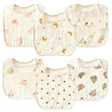 EFenegabos 6er Set Baby Lätzchen für Jungen Mädchen Cartoon Tier Baumwolle Fütterlätzchen Neugeborene Kleinkind Druckknopf Drool Lätzchen Abwaschbar Sabberlätzchen Geschenk für Baby Shower Geburtstag