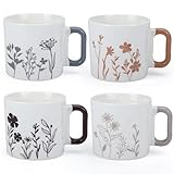 EYMPEU Keramikbecher-Set mit Blumenmuster, 4-teilig – Elegante Kaffeetassen, 440 ml, mikrowellen- und spülmaschinenfest, ideal als Geschenk