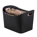Relaxdays, schwarz Kaminholzkorb Kunstleder XL, stabiler Feuerholzkorb mit Tragegriffen, für Brennholz & Zeitungen, oval, 80% Pappe