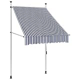 Markise Einziehbar Handbetrieben, ZEYUAN Balkon Markise, Sonnenschutz, Balkon überdachung, Sonnenmarkise, Terrassen-markisen, 100 cm Blau/Weiß Gestreift