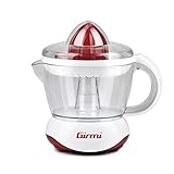 Girmi SR02 Elektrische Zitruspresse, 25 W, 700 ml Kapazität, Komplett zerlegbar, Filtersieb, Doppelrichtungsrotation, Zwei Presskegel für kleine und große Früchte, Rot/Weiß