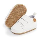 BABSMULY Baby-Schuhe für Jungen und Mädchen, rutschfeste Gummisohle, High-Top-PU-Leder, Sneaker, Kleinkind, Krippenschuhe, Neugeborene, Loafers, Flache Schuhe (Weiß, 6-12 Monate Kleinkind)