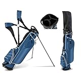 LIFEZEAL Golftasche, Tragbare Golfschlägertasche mit 4-fachen Trennwänden, Golf Stand Bag mit Verstellbarer Schultergurte, Leichte Standtasche für Herren & Frauen, Schwarz (Blau)