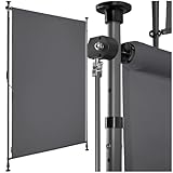 tectake® Klemmmarkise, Sichtschutz Markise Balkon ohne Bohren, Senkrechtmarkise mit Teleskopstange zum Klemmen, Windschutz, Sichtschutz, Sonnenschutz - dunkelgrau, 100 x 310 cm