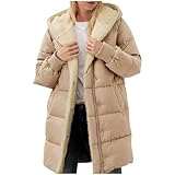 Generisch Damen-Wintermäntel, Lange Jacken Mit Sherpa-Fleece-Futter, Daunenmantel Mit Sherpa-Fleece-Futter, Langärmliger Parka Mit Kapuze (Khaki,3XL)