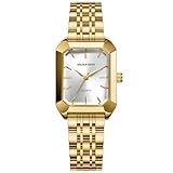 GOLDEN HOUR Armbanduhr Damen Rechteckig Analog Quarz Uhr Damen Gold mit Edelstahlband Modisch Lässig Wasserdicht Vintage-Armbanduhr für Frauen
