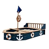 AXI Doris Sandkasten Boot/Schiff aus Holz | Sandkastenschiff in Anthrazit & Braun mit drehbarem Ruder, Flagge & Sitzbank | Sandkastenboot/Piratenschiff mit Abdeckung und Bodentuch | 153x90x100 cm