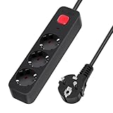 Deutsche 3-Fach Serie L Steckdosenleiste mit Schalter, Länge 1,5m und 1,5mm² 3G-Kabel in Schwarz, perfekt zum Organisieren und Steuern elektrischer Geräte.