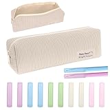 Zidoley Mäppchen Aesthetic, Federmäppchen mit 10 Schutz für Bleistiftkappen, Pencil Case Aesthetic für Mädchen und Erwachsene (Beige)