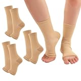WEESTAAMO 3 Paar Kompressionssocken mit Knöchelstütze & Offenen Zehen (Hautfarbe, S/M) - Für Damen und Herren