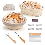 PITCH PULSE Gärkorb Set, Brot Gärkörbchen aus Peddigrohr zum Brot backen, Brotkörbchen, Brotform(23cm rund & 25cm oval)